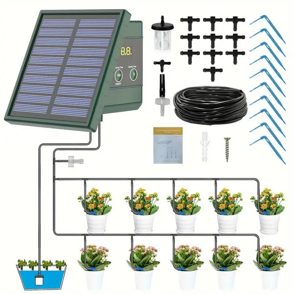1pc DIY Solar-Powered Automatic Drip Irrigation System for Raised Beds, Greenhouses, Vegetable Gardens, Balcony & Hanging Plants
